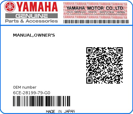 Product image: Yamaha - 6CE-28199-79-G0 - MANUAL,OWNER'S 