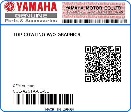 Product image: Yamaha - 6CE-4261A-01-CE - TOP COWLING W/O GRAPHICS  0