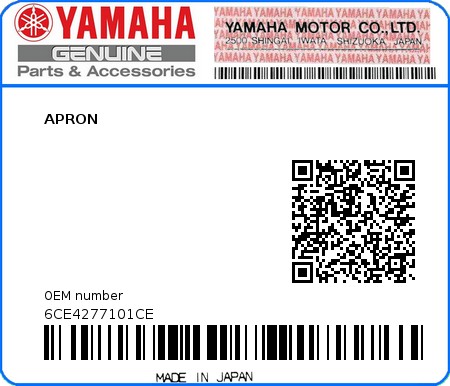 Product image: Yamaha - 6CE4277101CE - APRON 