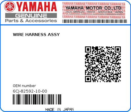 Product image: Yamaha - 6CJ-82592-10-00 - WIRE HARNESS ASSY 