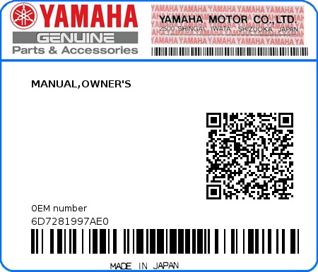 Product image: Yamaha - 6D7281997AE0 - MANUAL,OWNER'S 