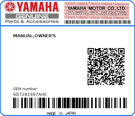 Product image: Yamaha - 6D7281997AH0 - MANUAL,OWNER'S 