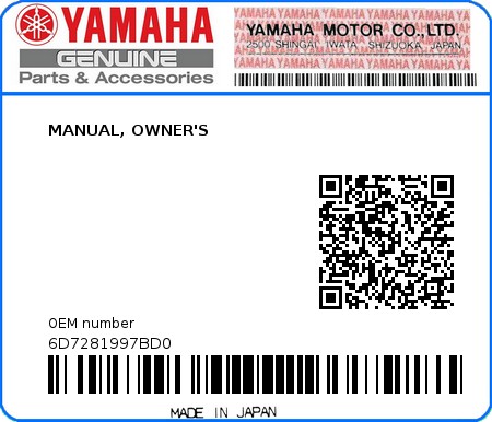 Product image: Yamaha - 6D7281997BD0 - MANUAL, OWNER'S 