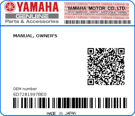 Product image: Yamaha - 6D7281997BE0 - MANUAL, OWNER'S  0