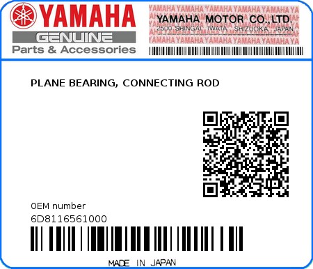 Product image: Yamaha - 6D8116561000 - PLANE BEARING, CONNECTING ROD 