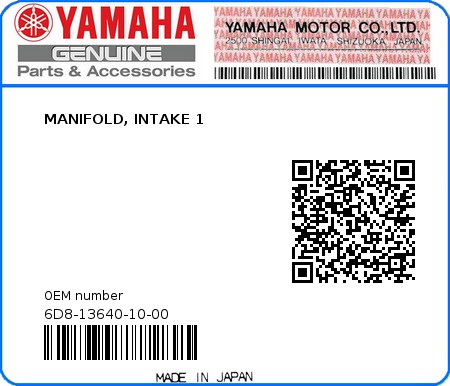 Product image: Yamaha - 6D8-13640-10-00 - MANIFOLD, INTAKE 1  0