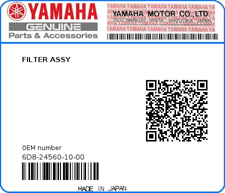 Product image: Yamaha - 6D8-24560-10-00 - FILTER ASSY 