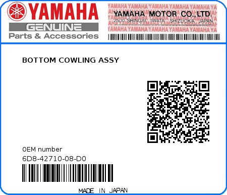 Product image: Yamaha - 6D8-42710-08-D0 - BOTTOM COWLING ASSY  0