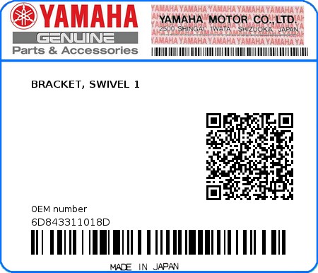 Product image: Yamaha - 6D843311018D - BRACKET, SWIVEL 1 