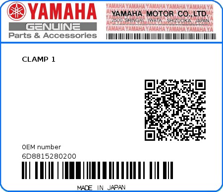 Product image: Yamaha - 6D8815280200 - CLAMP 1  0