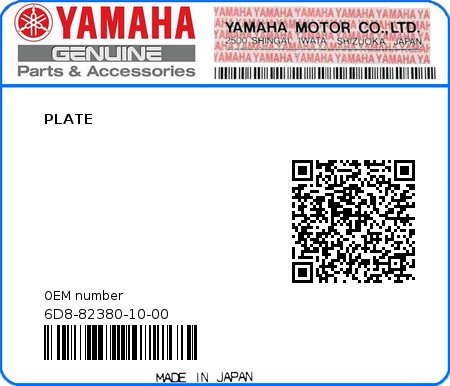 Product image: Yamaha - 6D8-82380-10-00 - PLATE  0