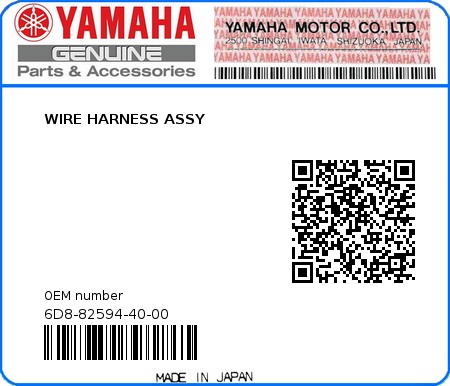 Product image: Yamaha - 6D8-82594-40-00 - WIRE HARNESS ASSY 