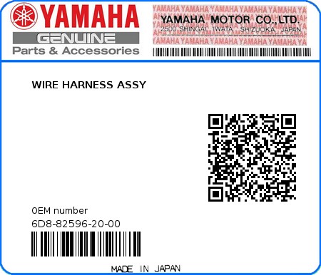 Product image: Yamaha - 6D8-82596-20-00 - WIRE HARNESS ASSY 