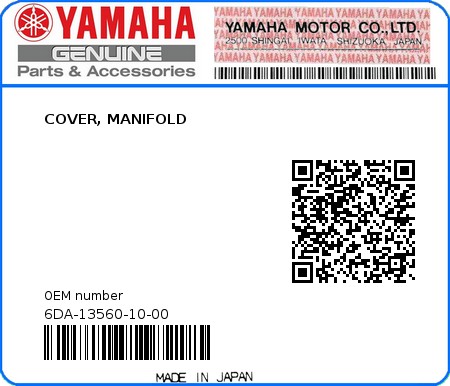 Product image: Yamaha - 6DA-13560-10-00 - COVER, MANIFOLD 