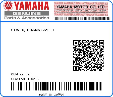 Product image: Yamaha - 6DA15411009S - COVER, CRANKCASE 1  0