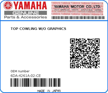 Product image: Yamaha - 6DA-4261A-02-CE - TOP COWLING W/O GRAPHICS 