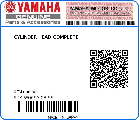 Product image: Yamaha - 6DA-W009A-03-9S - CYLINDER HEAD COMPLETE 