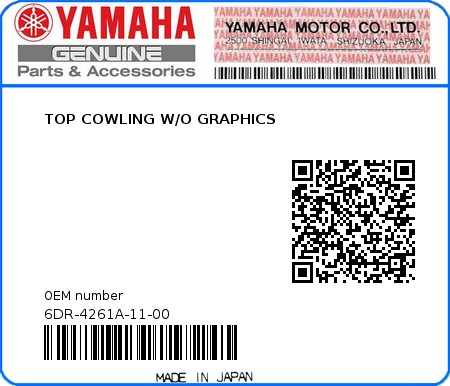 Product image: Yamaha - 6DR-4261A-11-00 - TOP COWLING W/O GRAPHICS  0