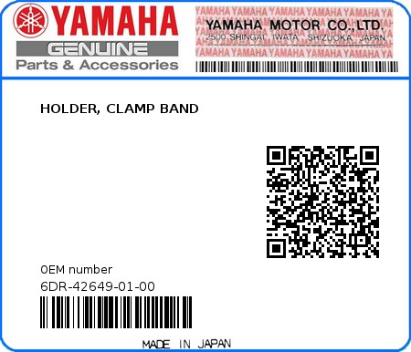 Product image: Yamaha - 6DR-42649-01-00 - HOLDER, CLAMP BAND  0