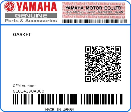 Product image: Yamaha - 6E014198A000 - GASKET 