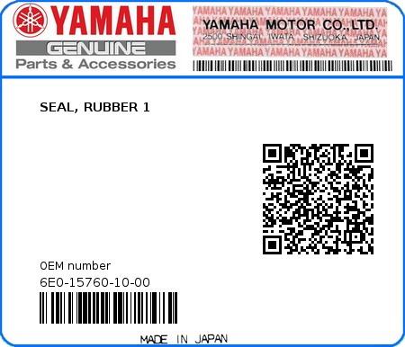 Product image: Yamaha - 6E0-15760-10-00 - SEAL, RUBBER 1 