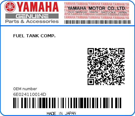 Product image: Yamaha - 6E024110014D - FUEL TANK COMP. 