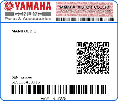 Product image: Yamaha - 6E513641031S - MANIFOLD 1 