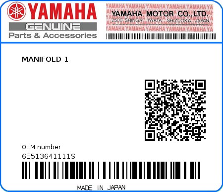 Product image: Yamaha - 6E513641111S - MANIFOLD 1 