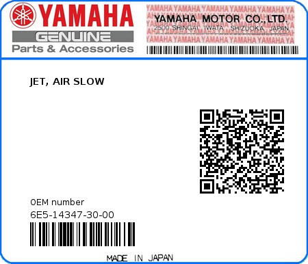 Product image: Yamaha - 6E5-14347-30-00 - JET, AIR SLOW 