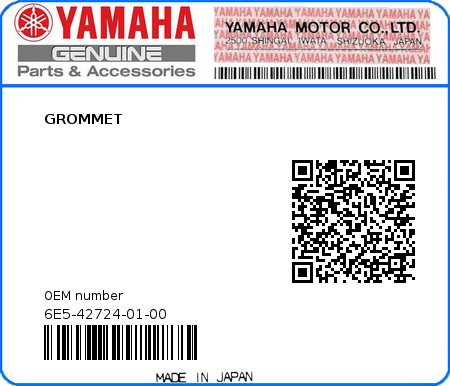 Product image: Yamaha - 6E5-42724-01-00 - GROMMET 