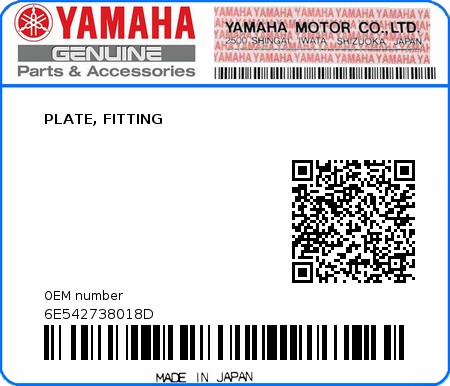 Product image: Yamaha - 6E542738018D - PLATE, FITTING  0