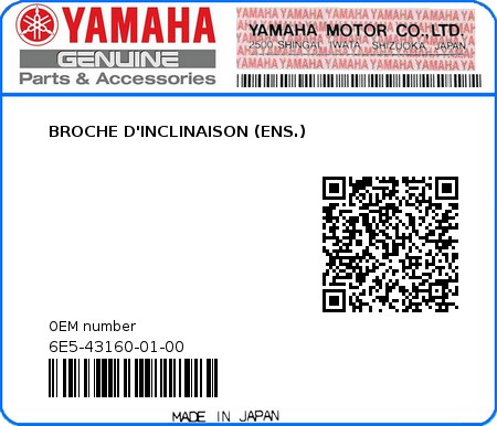 Product image: Yamaha - 6E5-43160-01-00 - BROCHE D'INCLINAISON (ENS.) 