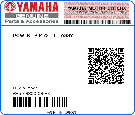 Product image: Yamaha - 6E5-43800-03-EK - POWER TRIM & TILT ASSY  0