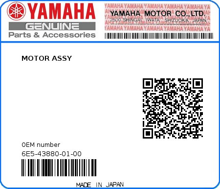 Product image: Yamaha - 6E5-43880-01-00 - MOTOR ASSY  0