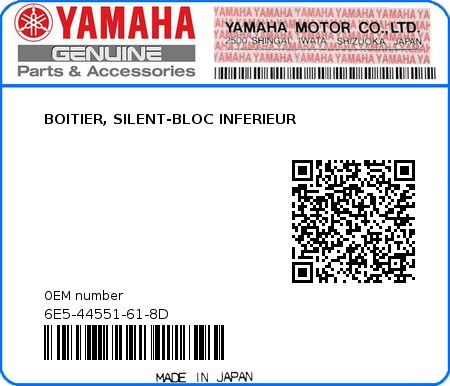 Product image: Yamaha - 6E5-44551-61-8D - BOITIER, SILENT-BLOC INFERIEUR 