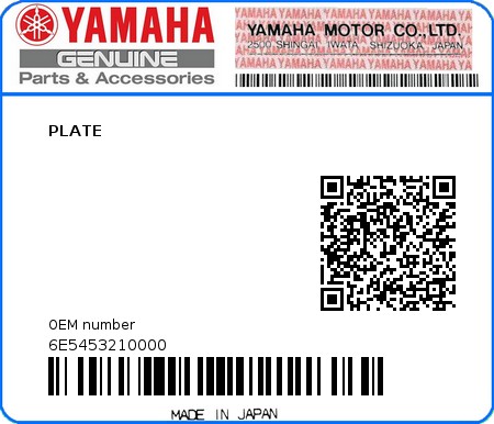 Product image: Yamaha - 6E5453210000 - PLATE 