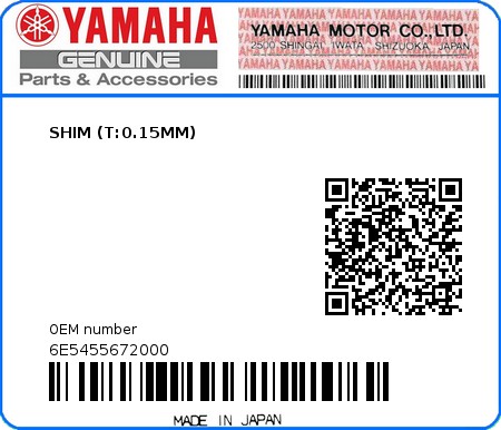 Product image: Yamaha - 6E5455672000 - SHIM (T:0.15MM)  0