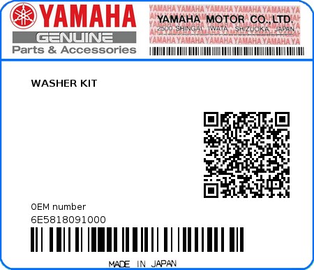 Product image: Yamaha - 6E5818091000 - WASHER KIT  0