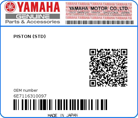 Product image: Yamaha - 6E7116310097 - PISTON (STD) 