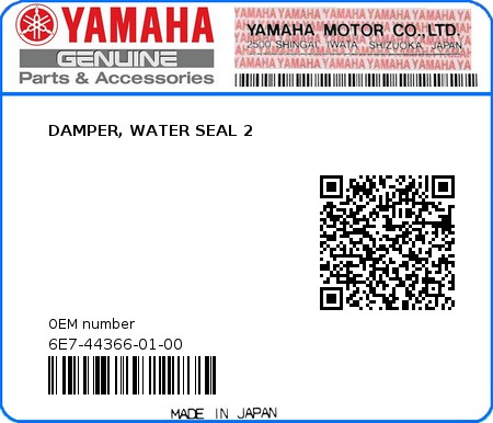 Product image: Yamaha - 6E7-44366-01-00 - DAMPER, WATER SEAL 2 