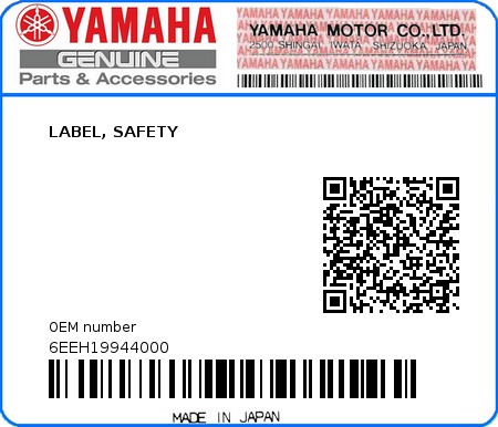 Product image: Yamaha - 6EEH19944000 - LABEL, SAFETY 