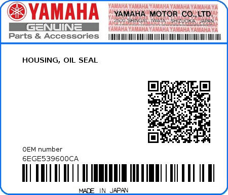 Product image: Yamaha - 6EGE539600CA - HOUSING, OIL SEAL 