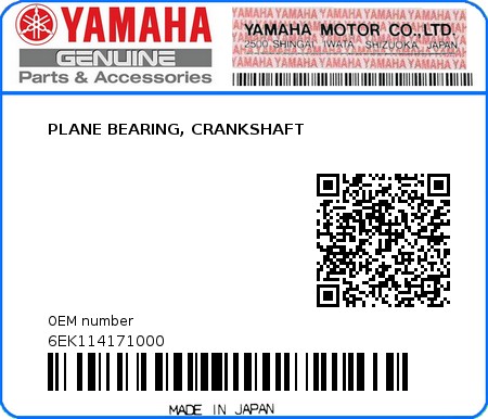 Product image: Yamaha - 6EK114171000 - PLANE BEARING, CRANKSHAFT 