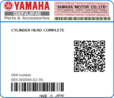 Product image: Yamaha - 6EK-W009A-02-9S - CYLINDER HEAD COMPLETE  0