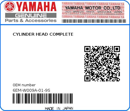 Product image: Yamaha - 6EM-W009A-01-9S - CYLINDER HEAD COMPLETE  0