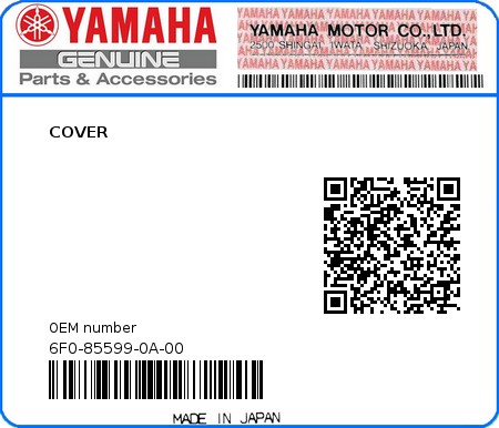 Product image: Yamaha - 6F0-85599-0A-00 - COVER  0