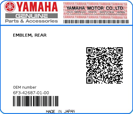 Product image: Yamaha - 6F3-42687-01-00 - EMBLEM, REAR 