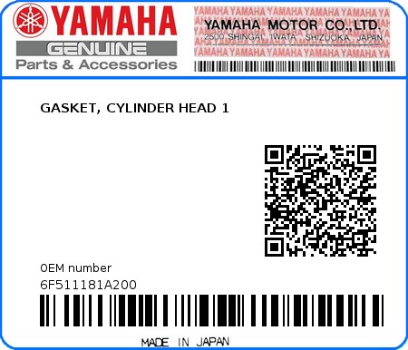 Product image: Yamaha - 6F511181A200 - GASKET, CYLINDER HEAD 1 