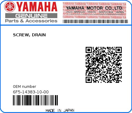 Product image: Yamaha - 6F5-14383-10-00 - SCREW, DRAIN  0