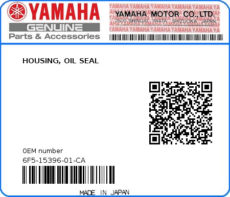 Product image: Yamaha - 6F5-15396-01-CA - HOUSING, OIL SEAL  0